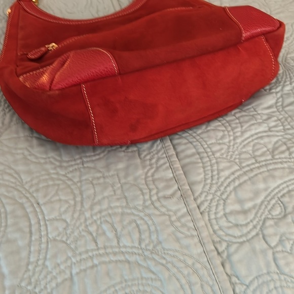 J. McLaughlin Red Suede Bag Leather Braided Handles RARE All Red - Picture 8 of 16